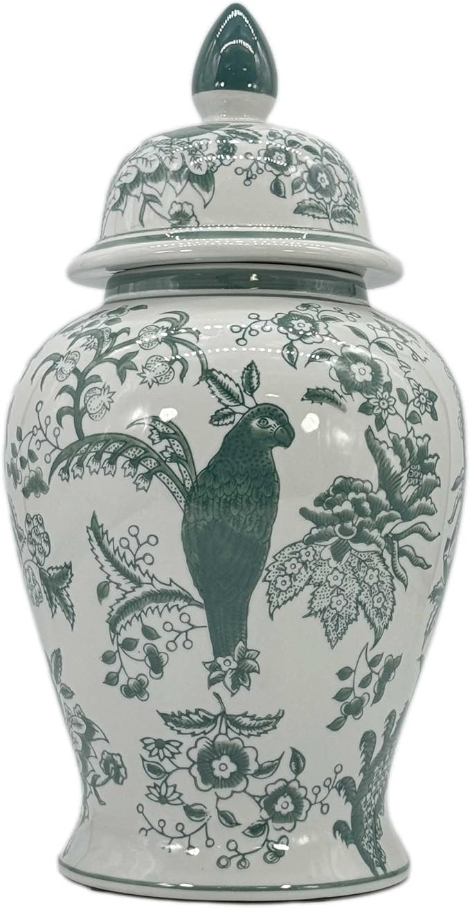Galt International Veridian Parrot Floral Chinoiserie Ceramic Temple Jar 18" w/Lid - Ginger Jar H... | Amazon (US)