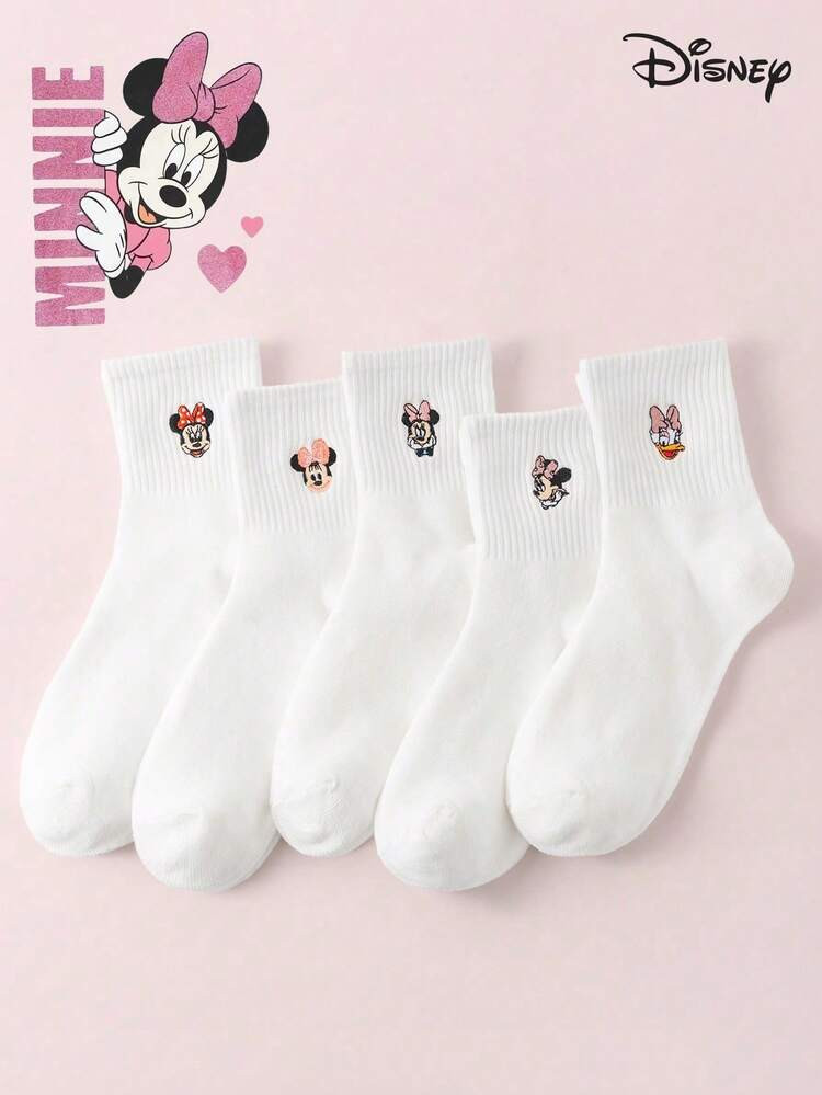 40pcs/20pcs/16pcs Crew Socks, Suitable For Girls And Women, Teens. Each Pair Features An Embroidered Portrait Of Mickey, Minnie, Donald And Daisy, Blending Nostalgic Charm With Modern Comfort. Super Soft Fabric With Expertly Placed Mesh Panels Keeps Feet Cool All Day, While Reinforced Construction Ensures Long-Lasting Durability. 10/8/6/4/2pcs | SHEIN