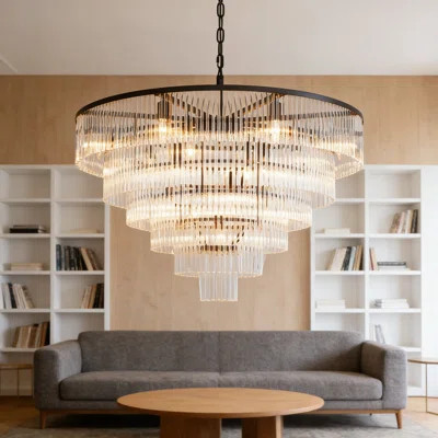 Modern Multi-Tier Crystal Chandelier With Cascading Cylindrical Glass Rods, 6-Tier Round Ceiling Light Fixture For Dining Room, Living Room, Bedroom A | Wayfair North America