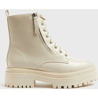 Off White Zip Side Lace Up Chunky Boots New Look | New Look (UK)
