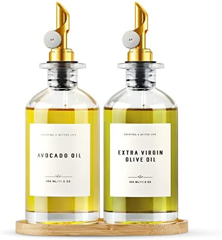 Olive Oil Dispenser Bottle with Bamboo Tray, GIXSEGIE Oil and Vinegar Dispenser Set w.Metal Pour ... | Amazon (US)