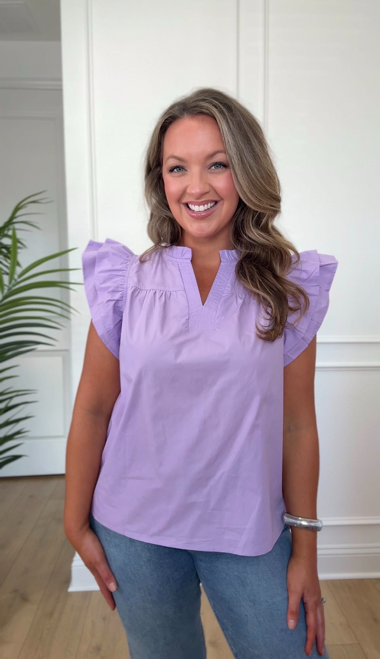 purple Cotton Flutter Sleeve Spring Top | Wearing M #amazonfashion  #springtop
 

 #LTKSeasonal #LTKOver40 #LTKMidsize