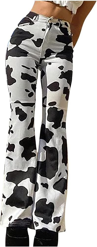 yardsong Womens Cow Print Jeans High Waisted Flare Bell Bottom Denim Pants Trendy Bootcut Skinny ... | Amazon (US)