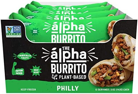 Alpha Foods Vegan Philly Burrito | 100% Plant-Based Protein | Dairy Free | Frozen Burrito | Meatless | Amazon (US)