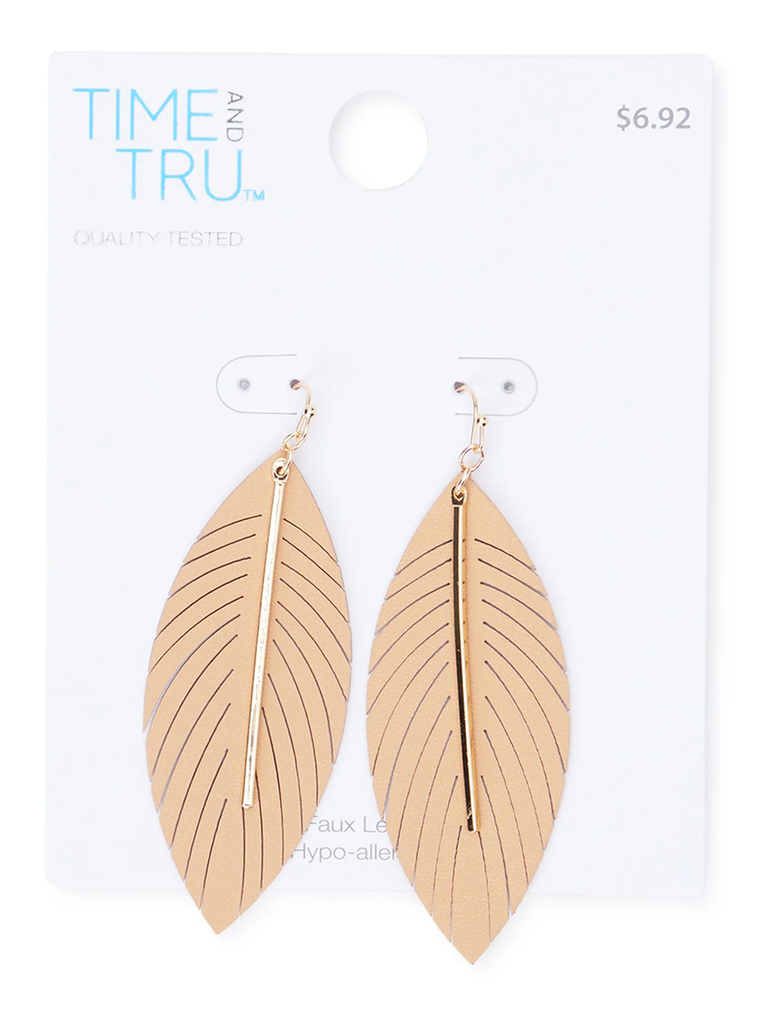 Time and Tru Faux Leather Feather Drop Earrings | Walmart (US)