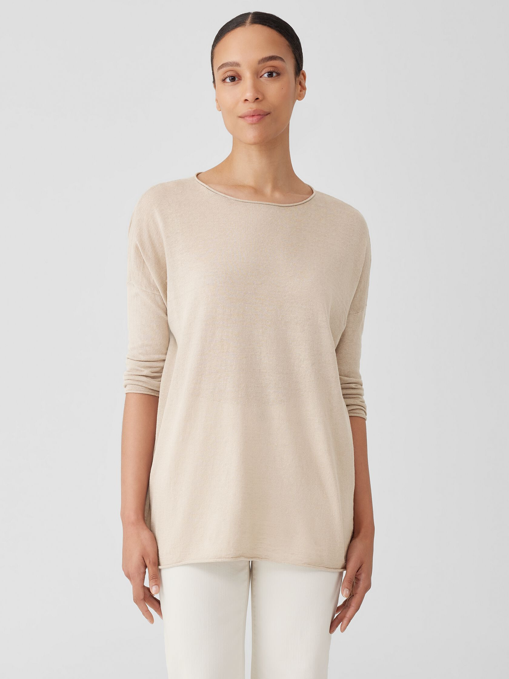 Organic Linen Cotton Jersey Round Neck Top | Eileen Fisher