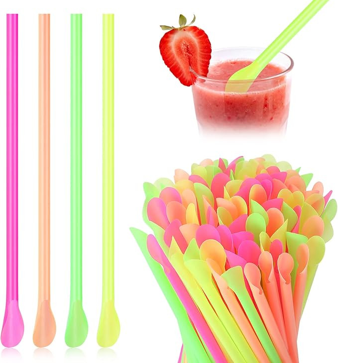Eaasty 500 Pcs Snow Cone Spoon Straws, Flexible Plastic Flexible Disposable Drinking Straws, Disp... | Amazon (US)