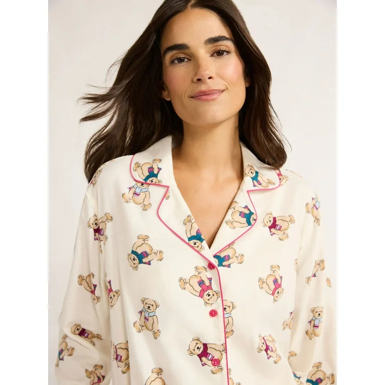 Joyspun Women's Flannel Long Sleeve Top and Pants Pajama Set, 2-Piece, Sizes XS-3X | Walmart (US)