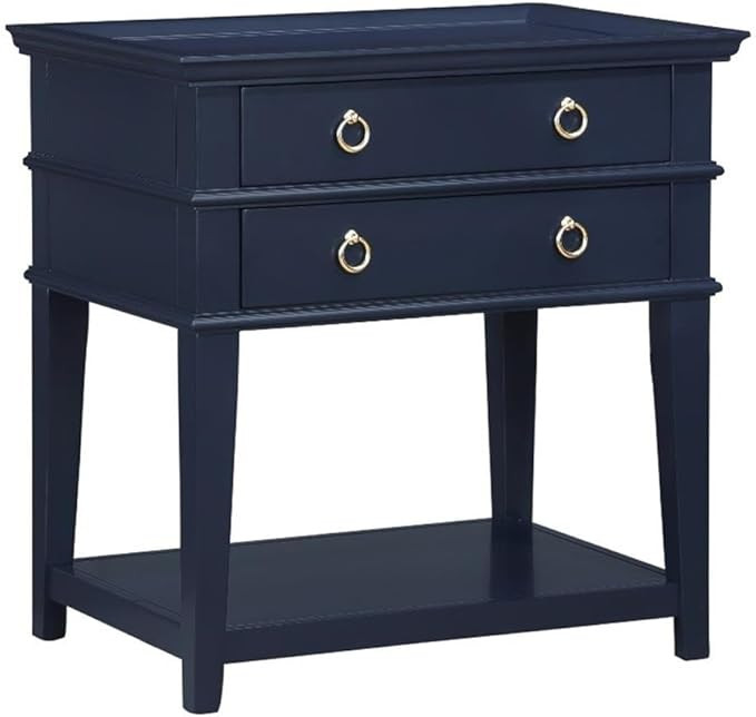 Clara Midnight Blue Wood 2-Drawer Tray Top Nightstand | Amazon (US)