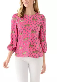 Crown & Ivy™ Women's 3/4 Puff Sleeve Printed Top | Belk