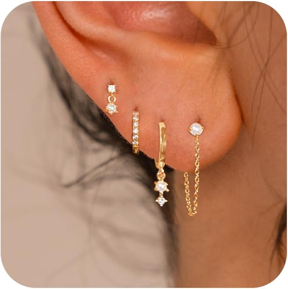 Gold Plated Earrings for Women, 14k Gold Plated Earring Stack Hypoallergenic Pearl Drop Earring D... | Amazon (US)