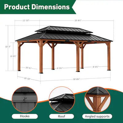 ELEVATE OUTDOORS 20-ft x 12-ft GlamwoodX Cedar Wood Brown Gazebo with Hardtop Roof (Screen Includ... | Lowe's