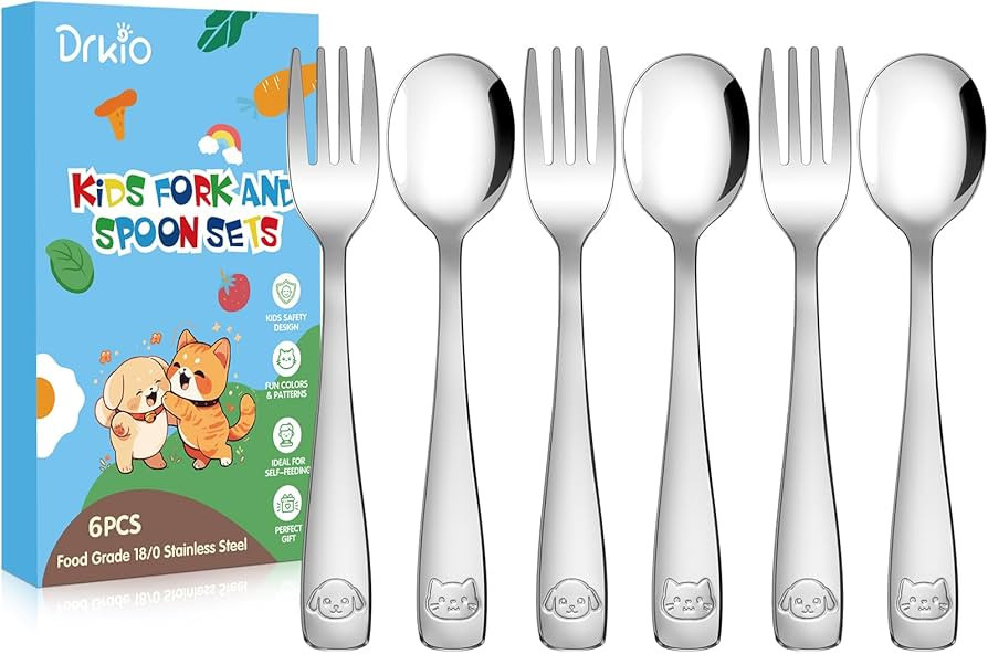 DRKIO Stainless Steel Toddler Utensils Set - 6 Pieces Kids Silverware Set Children Safe Food Grad... | Amazon (US)
