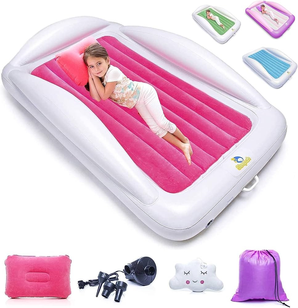 Sleepah Inflatable Toddler Travel Bed Portable Kids Air Mattress Set w Safety Bed Rail Guards for... | Amazon (US)