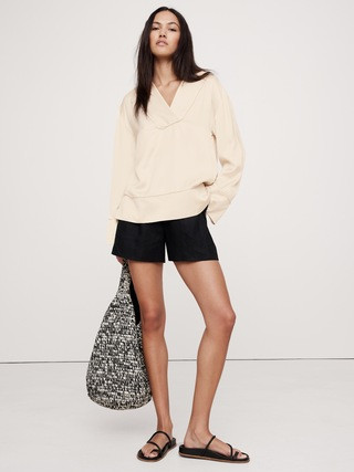 Relaxed Satin V-Neck Top | Banana Republic (US)