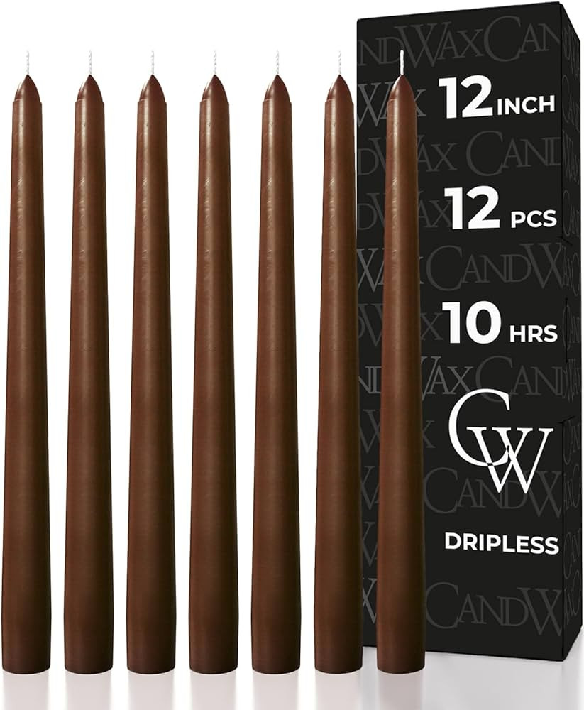 CANDWAX 12 inch Candle Sticks Set of 12 - Dripless and Smokeless - Brown Taper Candles | Amazon (US)