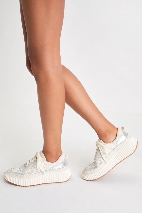 Dolen Vanilla Pearl Suede Leather Platform Sneakers | Lulus