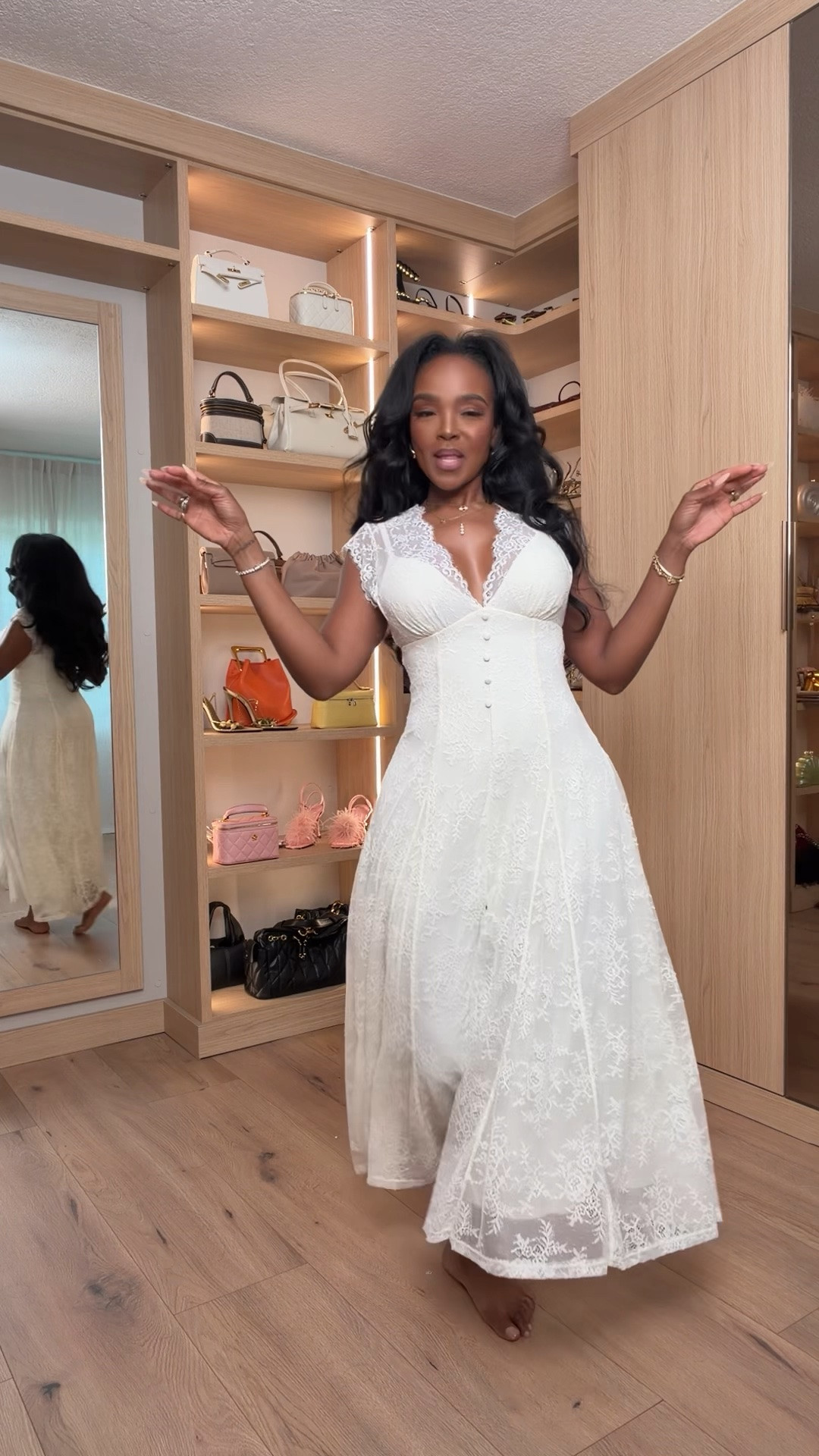 Hi Babes! 🤍✨

This might be one of the prettiest white dresses I've found! The lace details, flattering fit, and timeless silhouette make it perfect for every special occasion this season.

✨ Fit Details:
• Wearing a size Small
• Beautiful lace overlay with lining
• Flattering fitted bodice
• Feminine button-front details
• Lightweight with gorgeous movement
• True to size

🤍 Where to Wear:
• Bridal shower
• Engagement photos
• Rehearsal dinner
• Graduation
• Baby shower
• Summer brunch
• Vacation dinners
• White party

Everything is linked below!

xx, Kira | IG: KirasFashionFinds

Measurements:
Kira: 5'4" | Size Small | 140 lbs