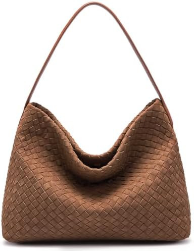 Suede Woven Tote Bag for Women: Handwoven Vegan Leather Purse & Pockets for Style & Travel - Adju... | Amazon (US)