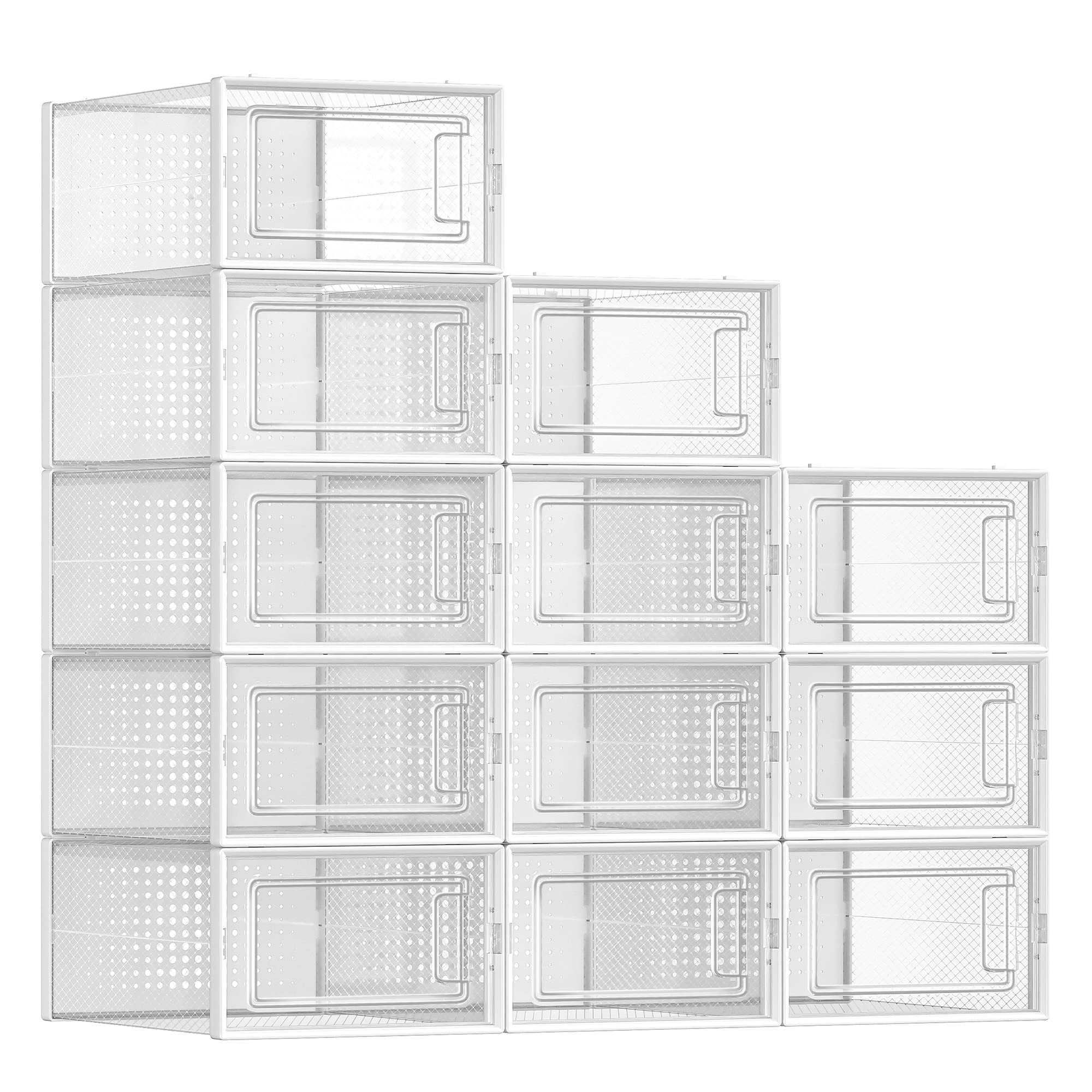 SONGMICS Shoe Boxes, Pack of 12 Shoe Storage Organizers, Stackable Clear Plastic Boxes for Closet... | Amazon (US)