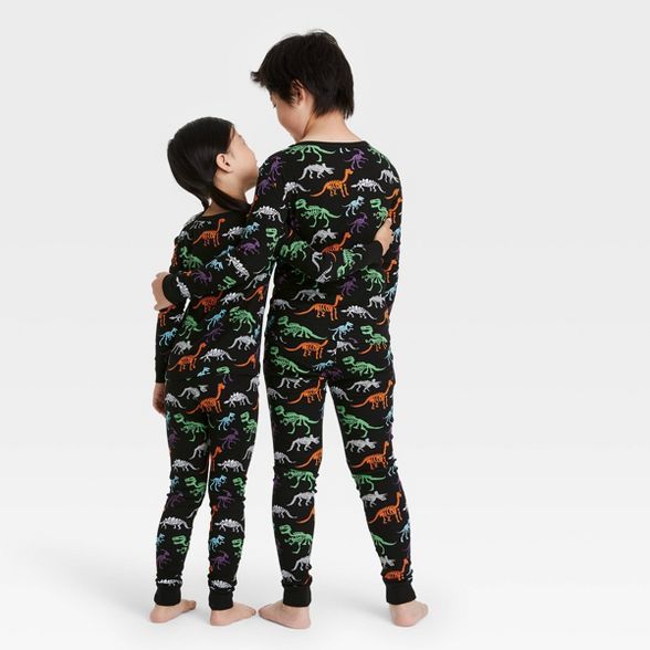 Kids' Halloween Dino Skeleton Print Matching Family Pajama Set - Black | Target