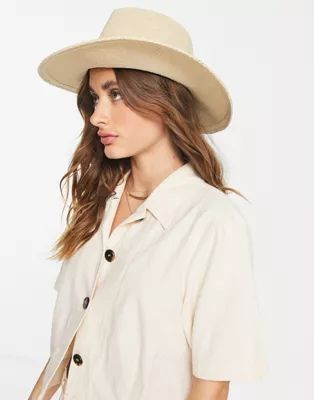 ASOS DESIGN straw fedora hat with black band and size adjuster in natural | ASOS (Global)