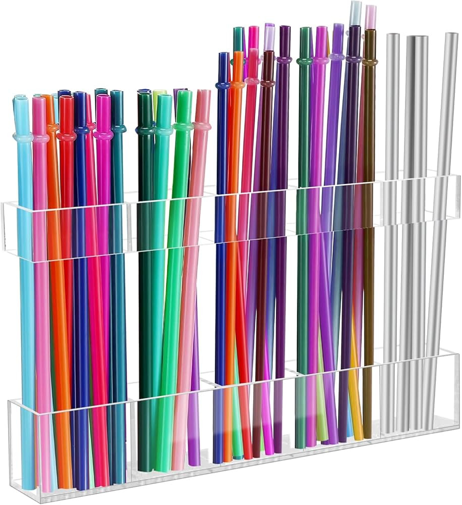 9.5” Large Acrylic Straw Holder for Cabinet Door - Reusable Tumbler Straw Organizer Storage, Sm... | Amazon (US)