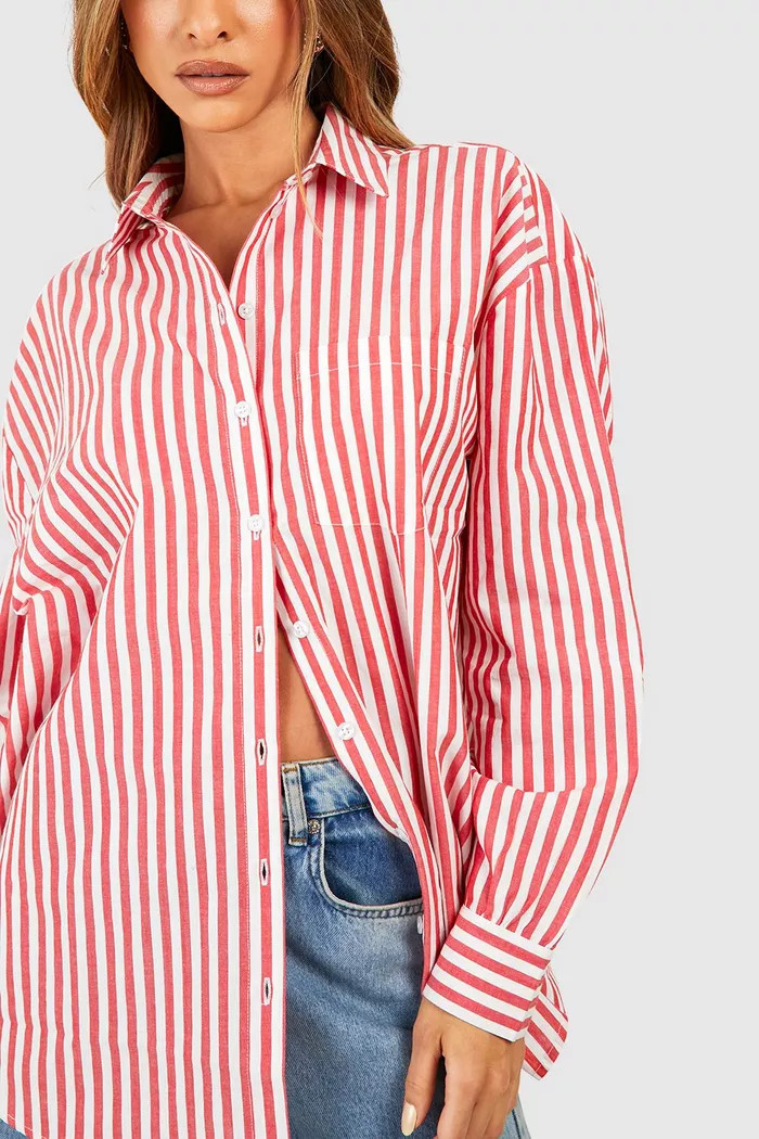Oversized  Candy Stripe Shirt | boohoo (US & Canada)