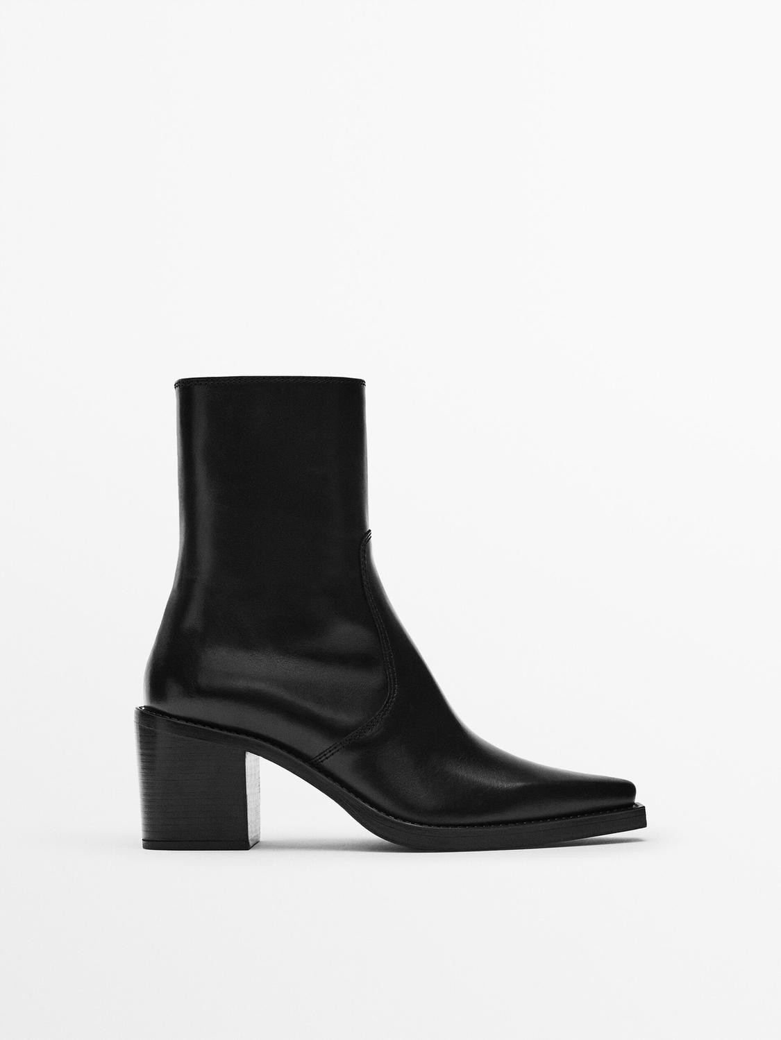 Leather square heel ankle boots | Massimo Dutti US