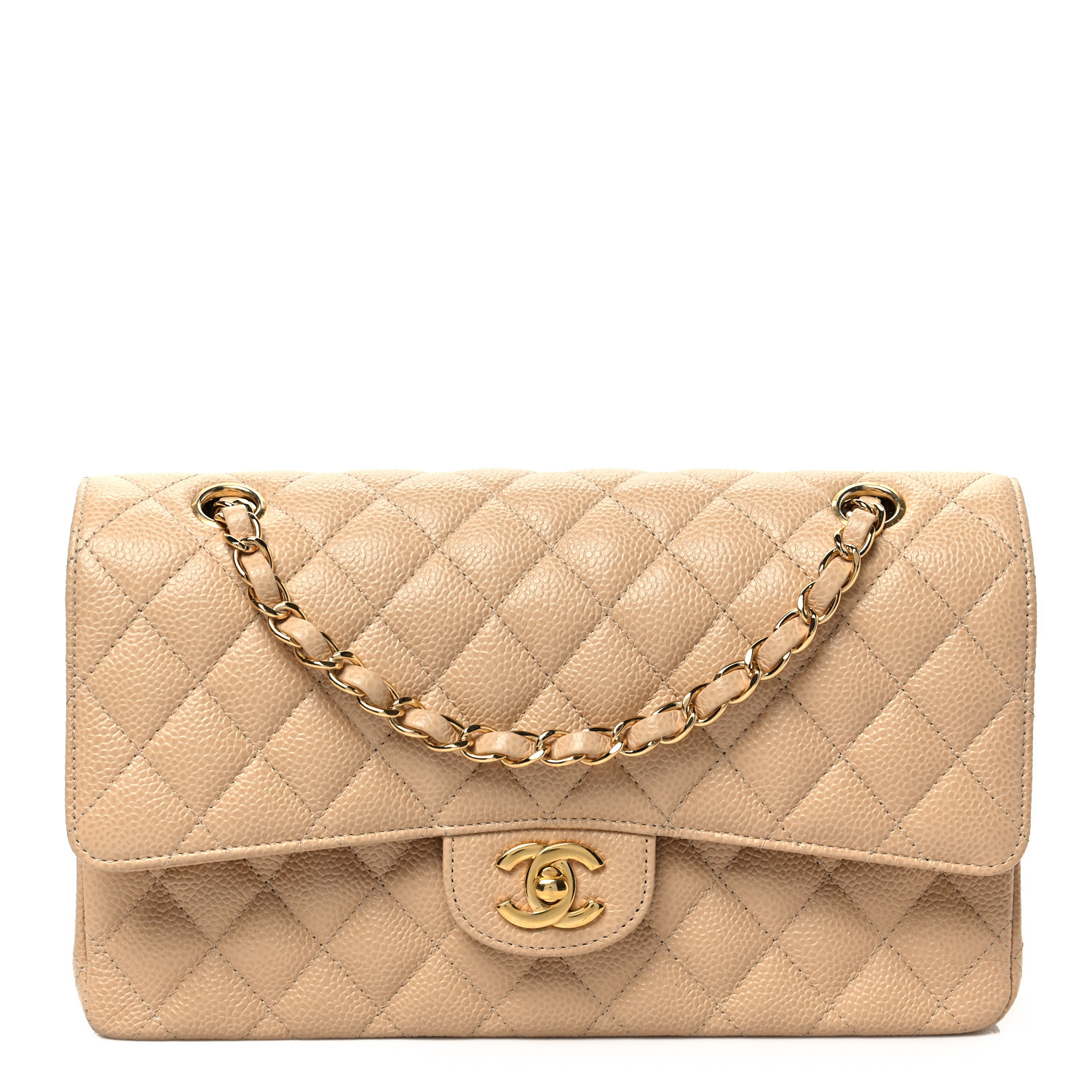 Caviar Quilted Medium Double Flap Beige | FASHIONPHILE (US)