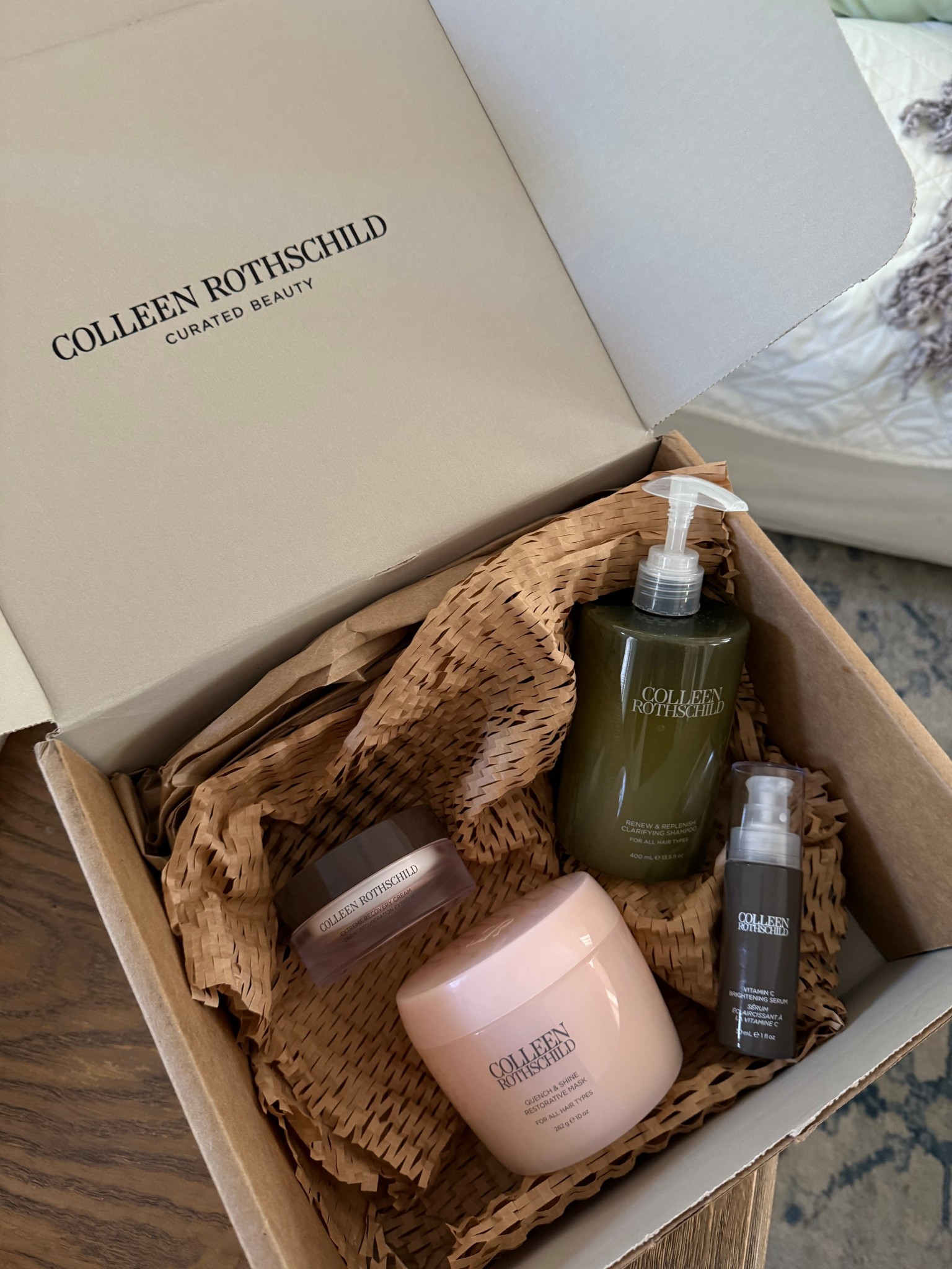 Colleen Rothschild Order

Hair Mask: Holy Grail - leaves your hair so soft without making it greasy

Intense face mask: my night time moisturizer 

Vitamin c+ : trying for the first time but has 5 star reviews 

Clarifying shampoo: New! Also trying for the first time