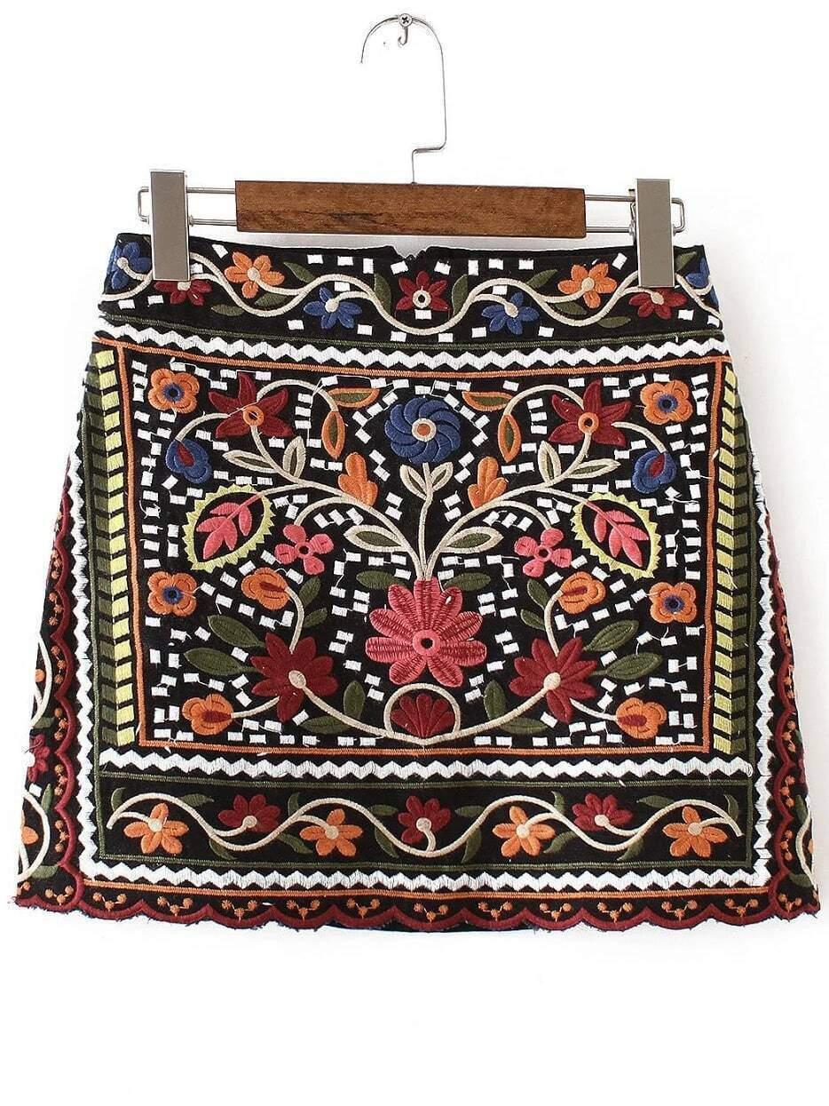 Multicolor Tribal Embroidery Vintage Skirt | Romwe