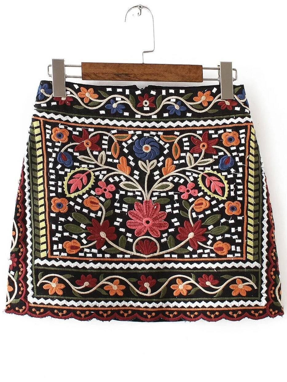 Multicolor Tribal Embroidery Vintage Skirt | Romwe