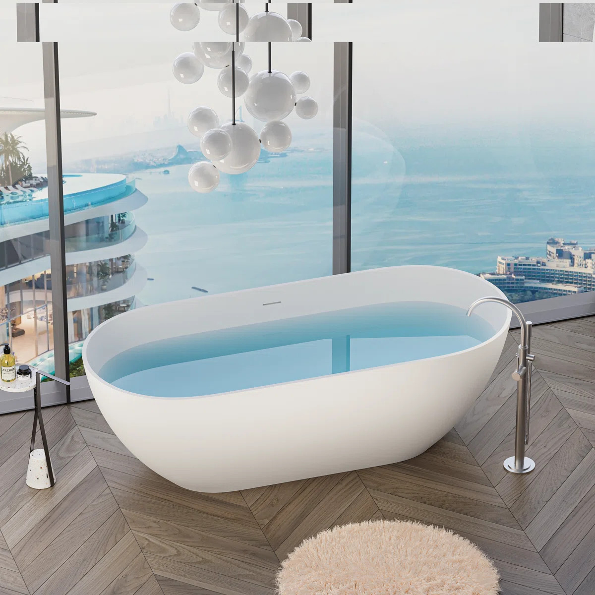 69'' x 29.5'' Freestanding Soaking Solid Surface Bathtub Stone Resin Bath Tub with Overflow and P... | Wayfair North America