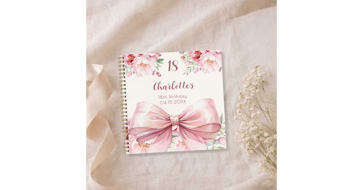 Guest book birthday pink bow cream florals | Zazzle | Zazzle