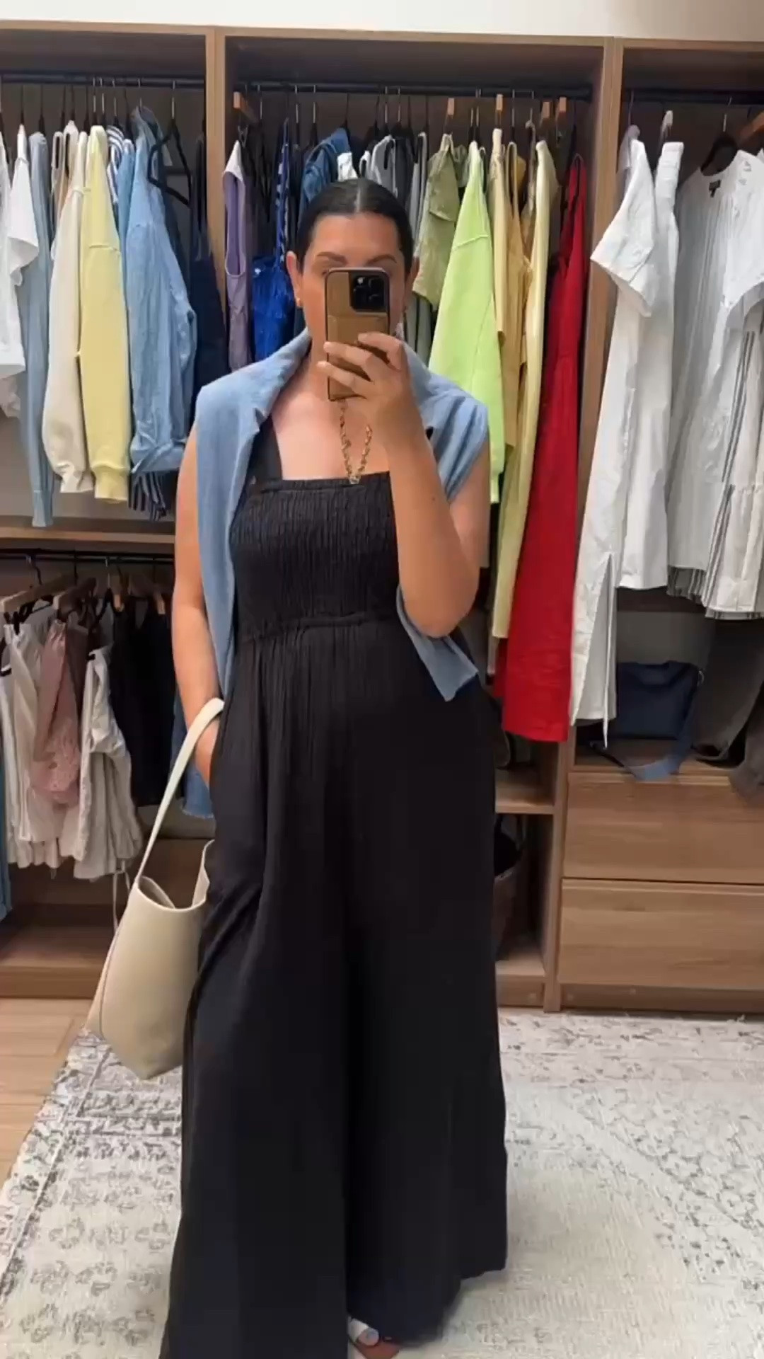 I love layering a cardigan over anything these days, and yes even in summer! This gorgeous blue is from @quince and it’s 100% cashmere for under $100! I picked up the medium and it fits perfectly true to size. I layered it with this more casual jumpsuit just to elevate the whole look. (I”m in the large of the jumpsuit, true to size!) 

#quincepartner
