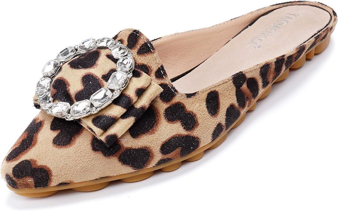 VYKF Women's Pointed Toe Rhinestone Mules Shoes Slip on Comfortable Suede Backless Walking Slippe... | Amazon (US)