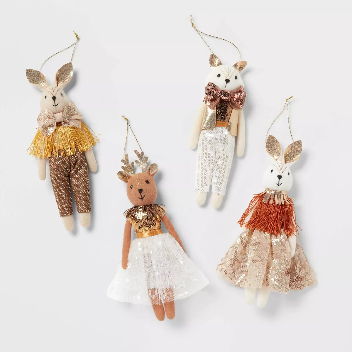 Sequined Dressed Animals Christmas Tree Ornament Set 4pc Brown - Wondershop™ | Target