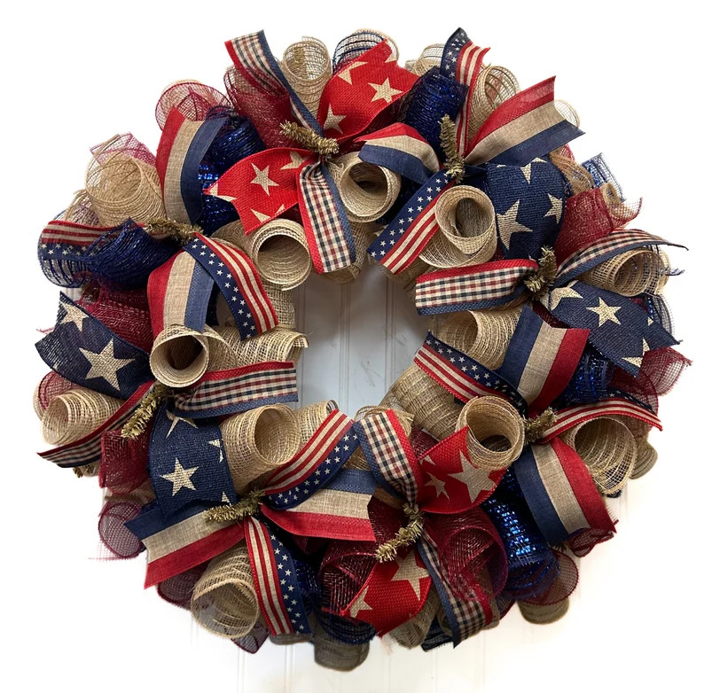 Rustic Patriotic Wreath for Front Door, Patriotic Wreaths for Front Door, Wreath for 4th of July,... | Etsy (US)