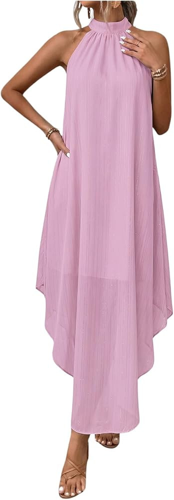 Verdusa Women's Wedding Guest Dress Halter Flowy Chiffon Asymmetrical Long Summer Prom Dress | Amazon (US)