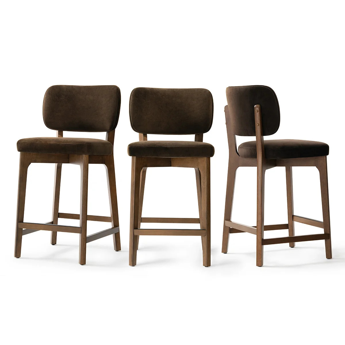 25.5" Velvet Counter Height Bar Stools Upholstered Counter Stools With Solid Wood Frame (Set of 3... | Wayfair North America