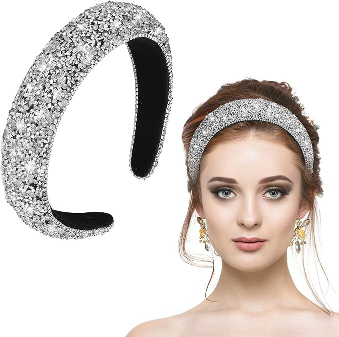 WLLHYF Rhinestone Headband Bling Crystal Hair Hoops Glitter Sparkle Thick Padded Hairband Diamond... | Amazon (UK)
