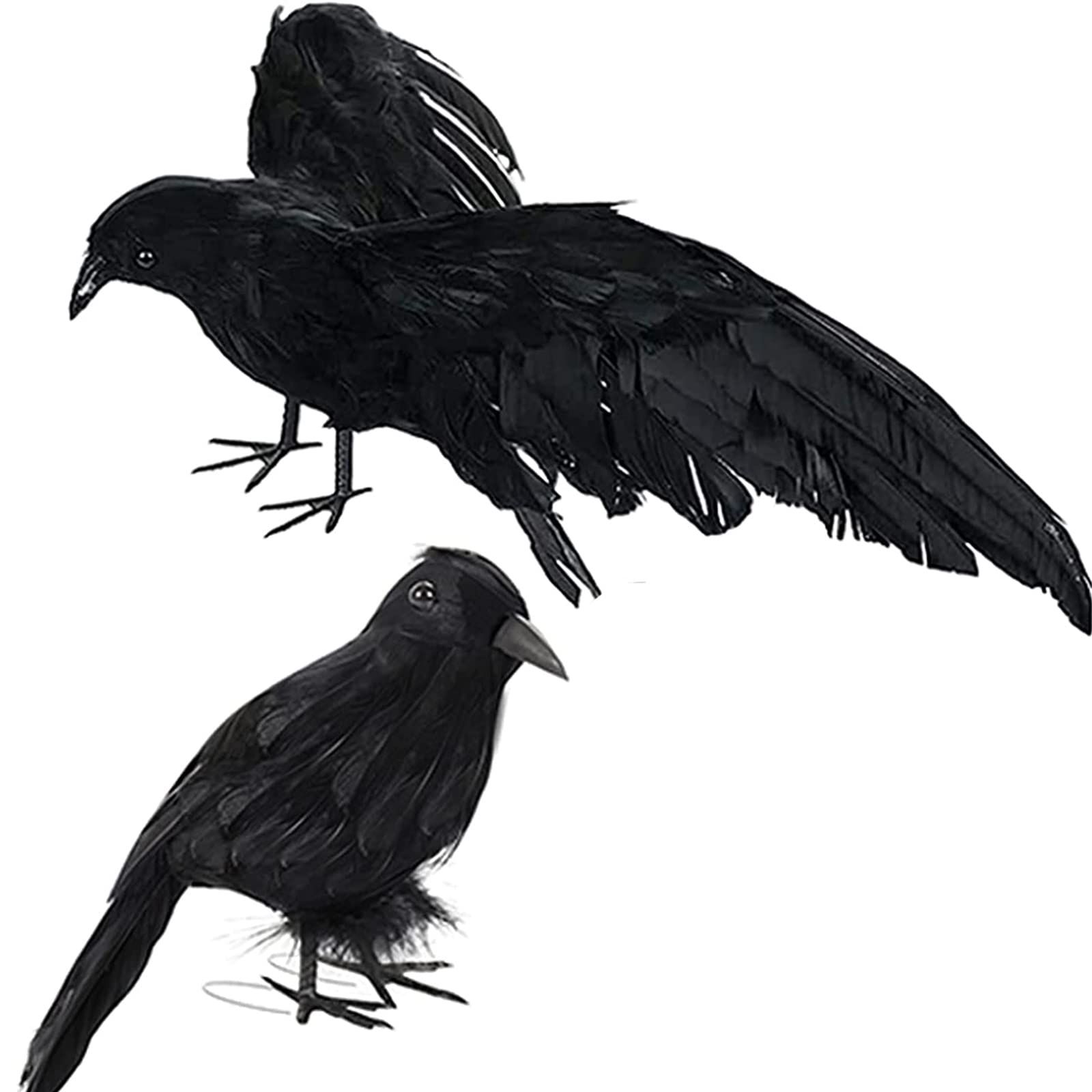 Large Halloween Black Feathered Crows,XL Halloween Crows Decoration Birds Realistic Handmade Black F | Amazon (US)