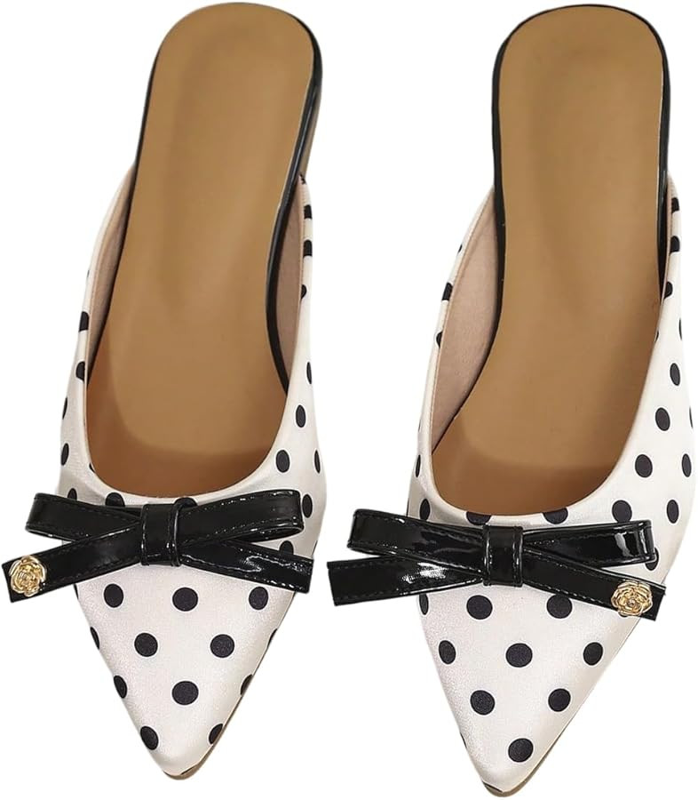 Floerns Women's Polka Dots Bowknot Mules Wedding Pointed Toe Elegant Flat Sandals | Amazon (US)