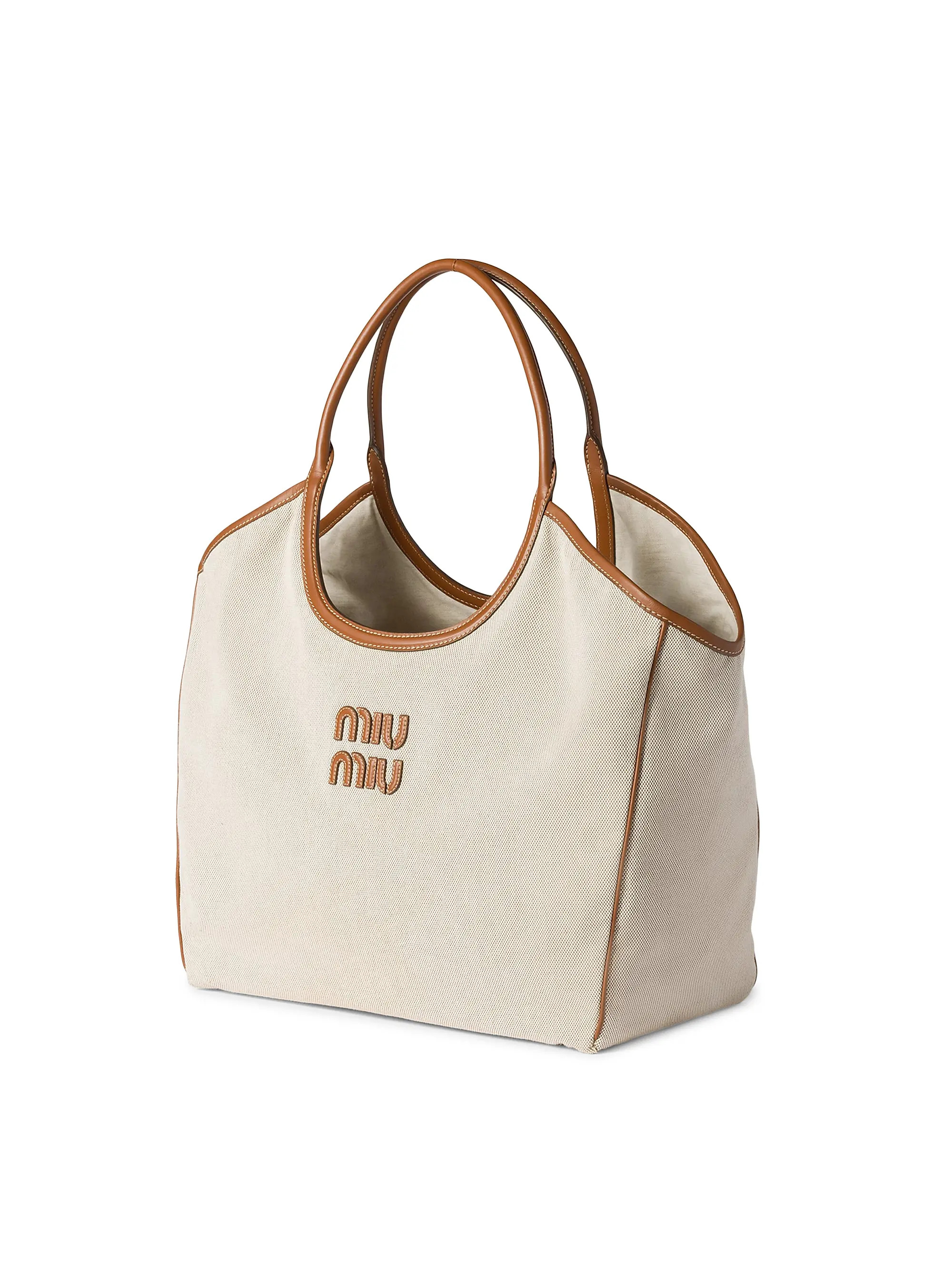 Miu Miu Ivy Canvas and Leather Tote Bag | Saks Fifth Avenue | Saks Fifth Avenue