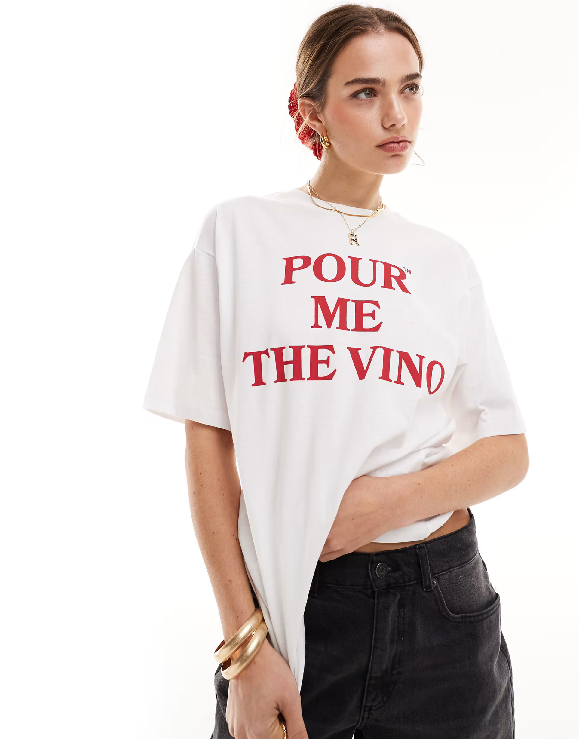 JJXX t-shirt with pour me the vino chest print in white | ASOS (Global)