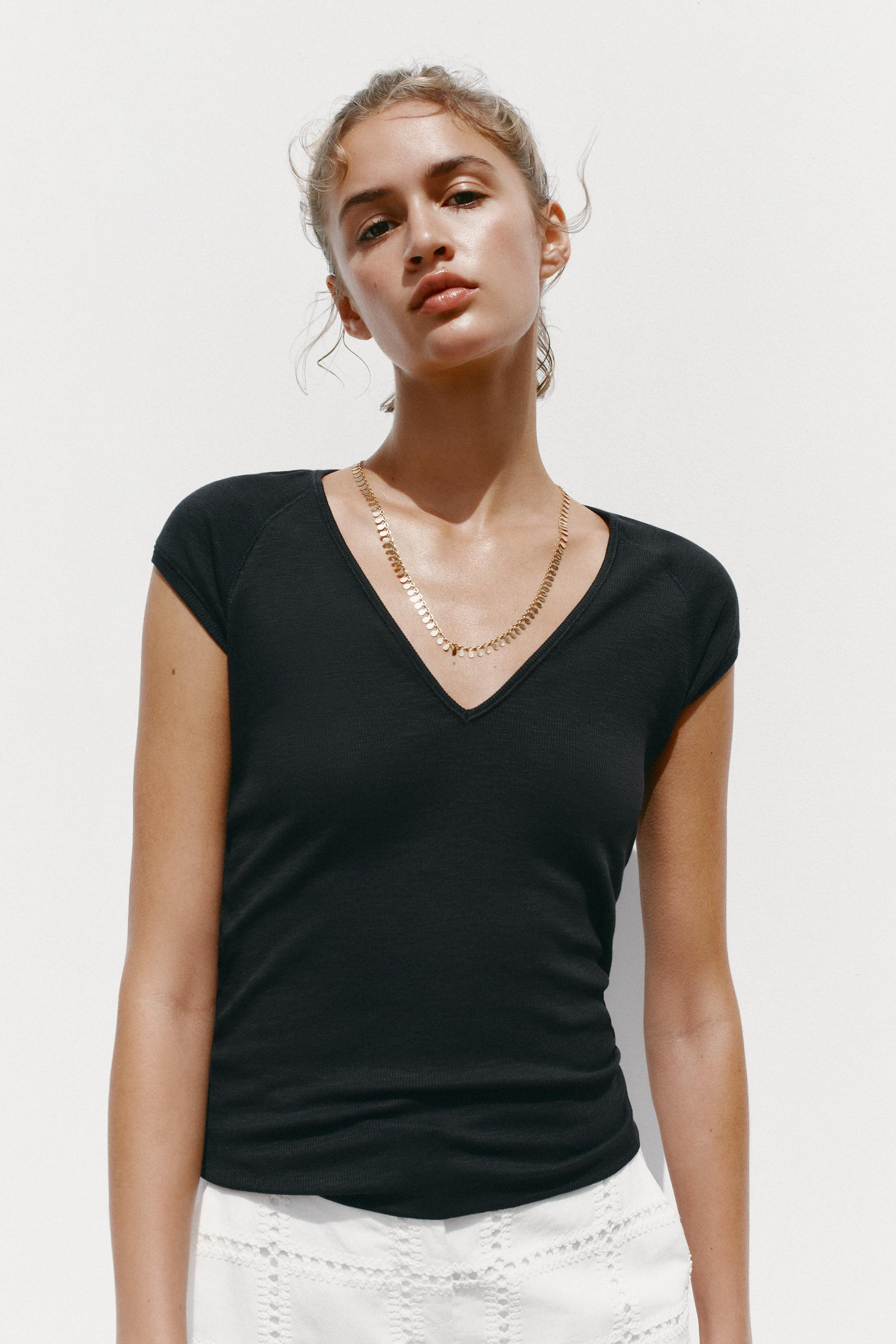 RIB V-NECK T-SHIRT | Zara AU