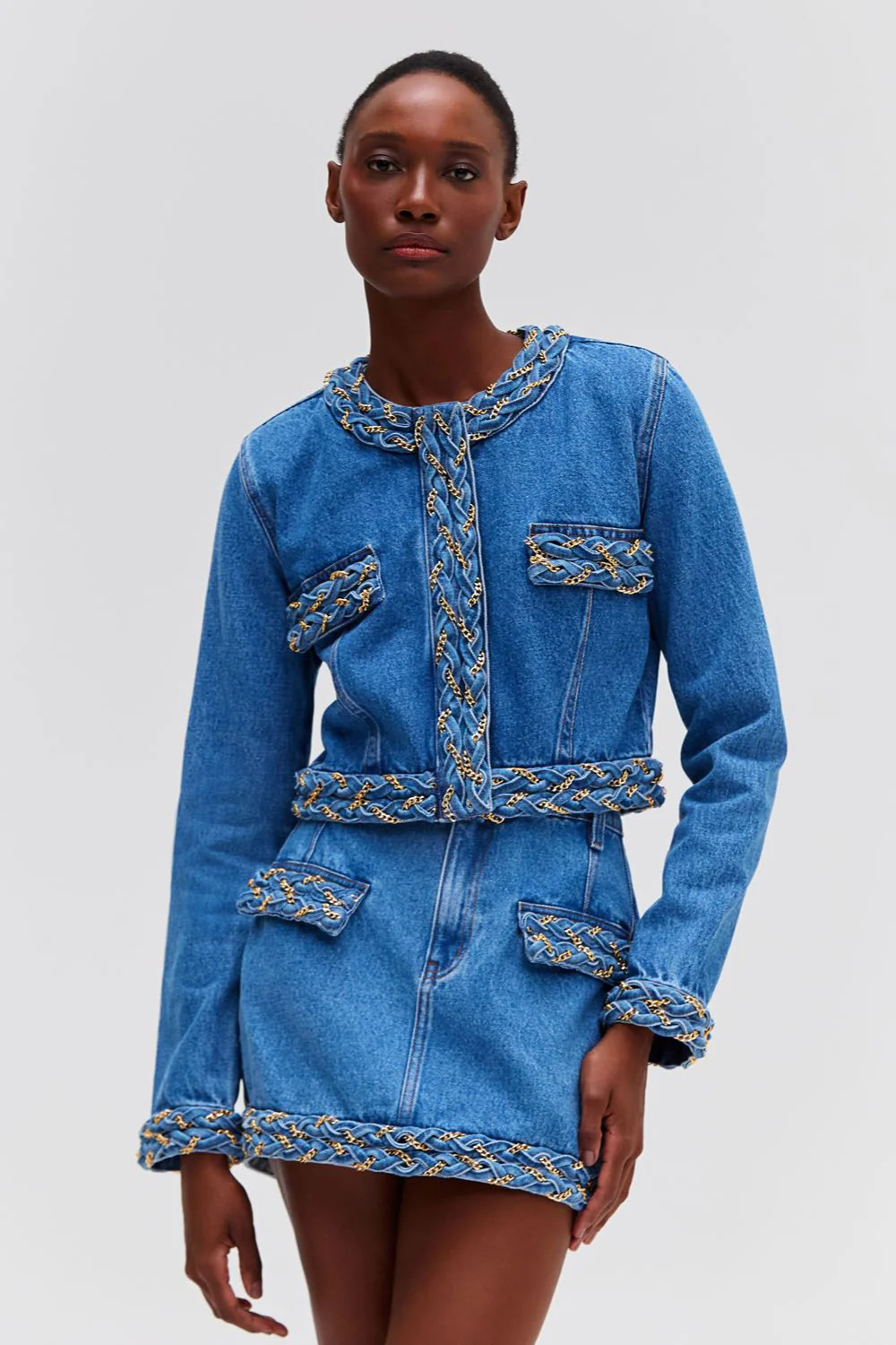 Braided Denim Cropped Jacket | PatBO