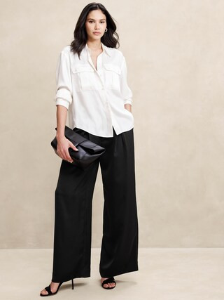 Satin Pleated Wide-Leg Pant | Banana Republic Factory
