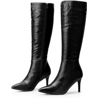 Perphy Women's Stone Pattern Pointy Toe Stiletto Heel Knee High Dress Boots 7 Black | Target